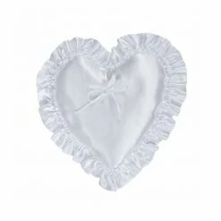 Oasis 10 in., White Satin Ruffle Atlantic Heart Pillow